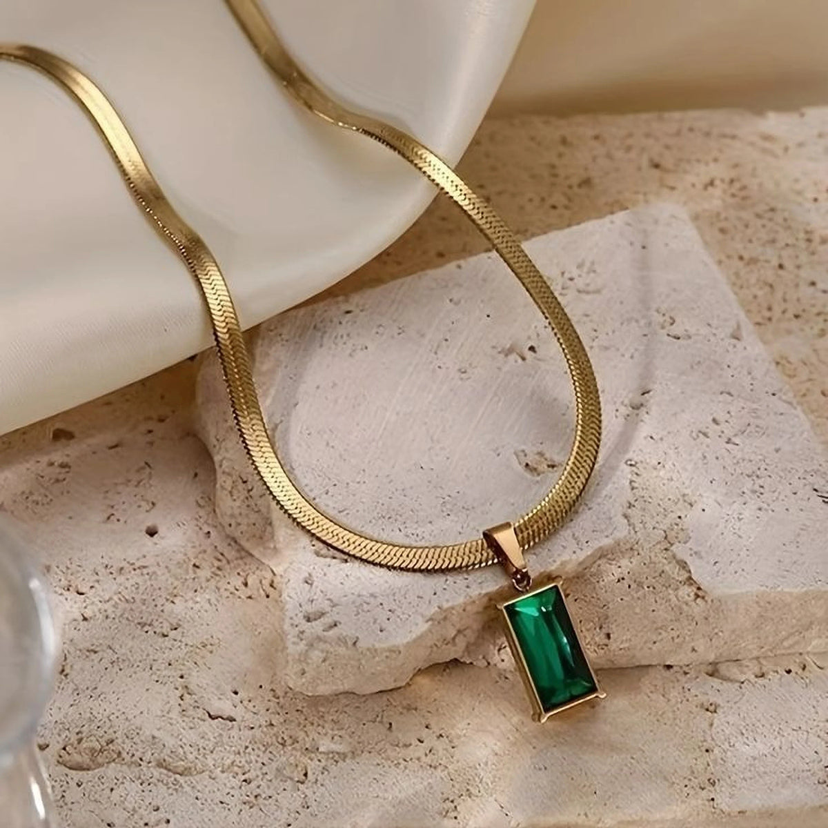 Green Stone Charm Necklace