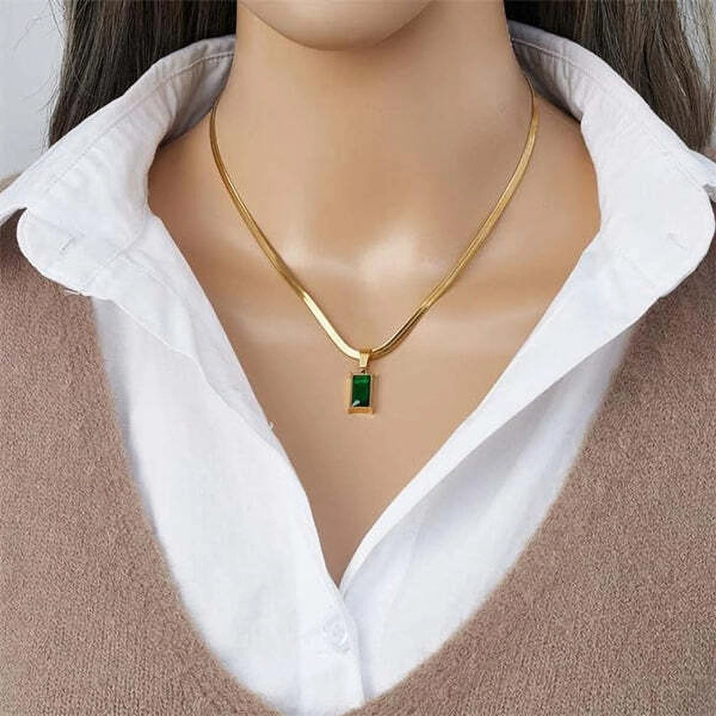 Green Stone Charm Necklace