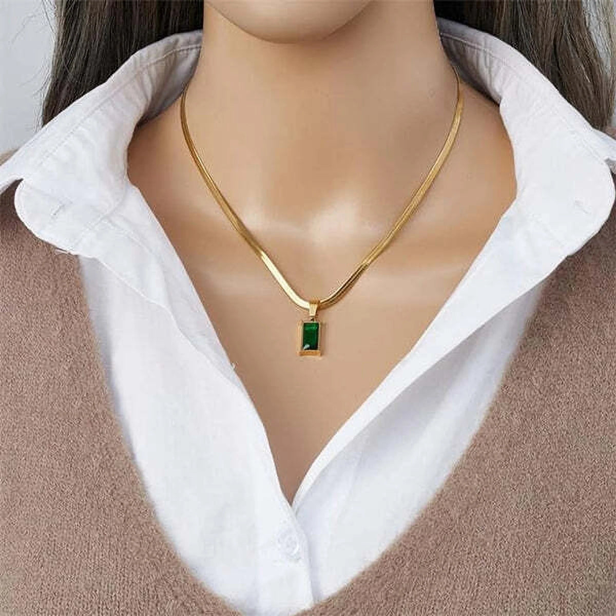 Green Stone Charm Necklace