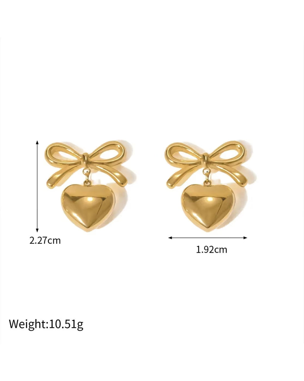 Golden Bow Heart Drop Earrings