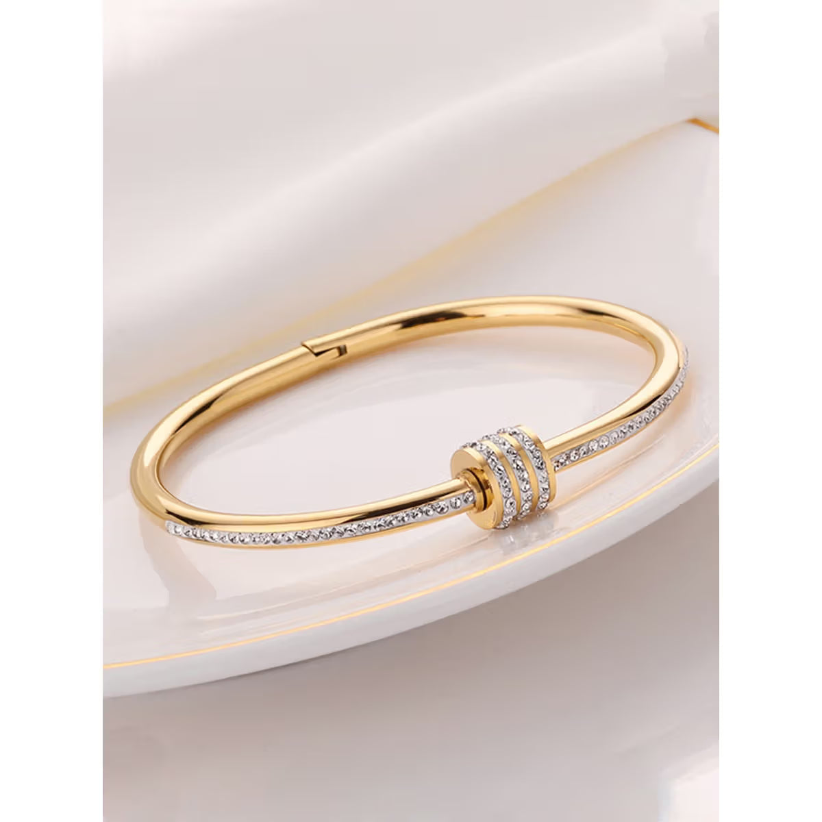 Pavé Knot Gold Plated Bangle Bracelet