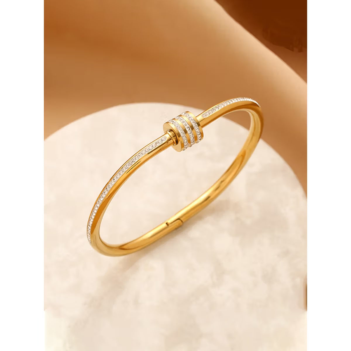 Pavé Knot Gold Plated Bangle Bracelet
