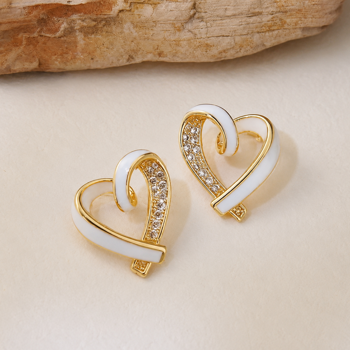 Korean White Heart Earrings