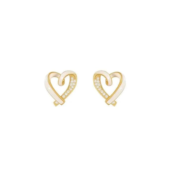 Korean White Heart Earrings