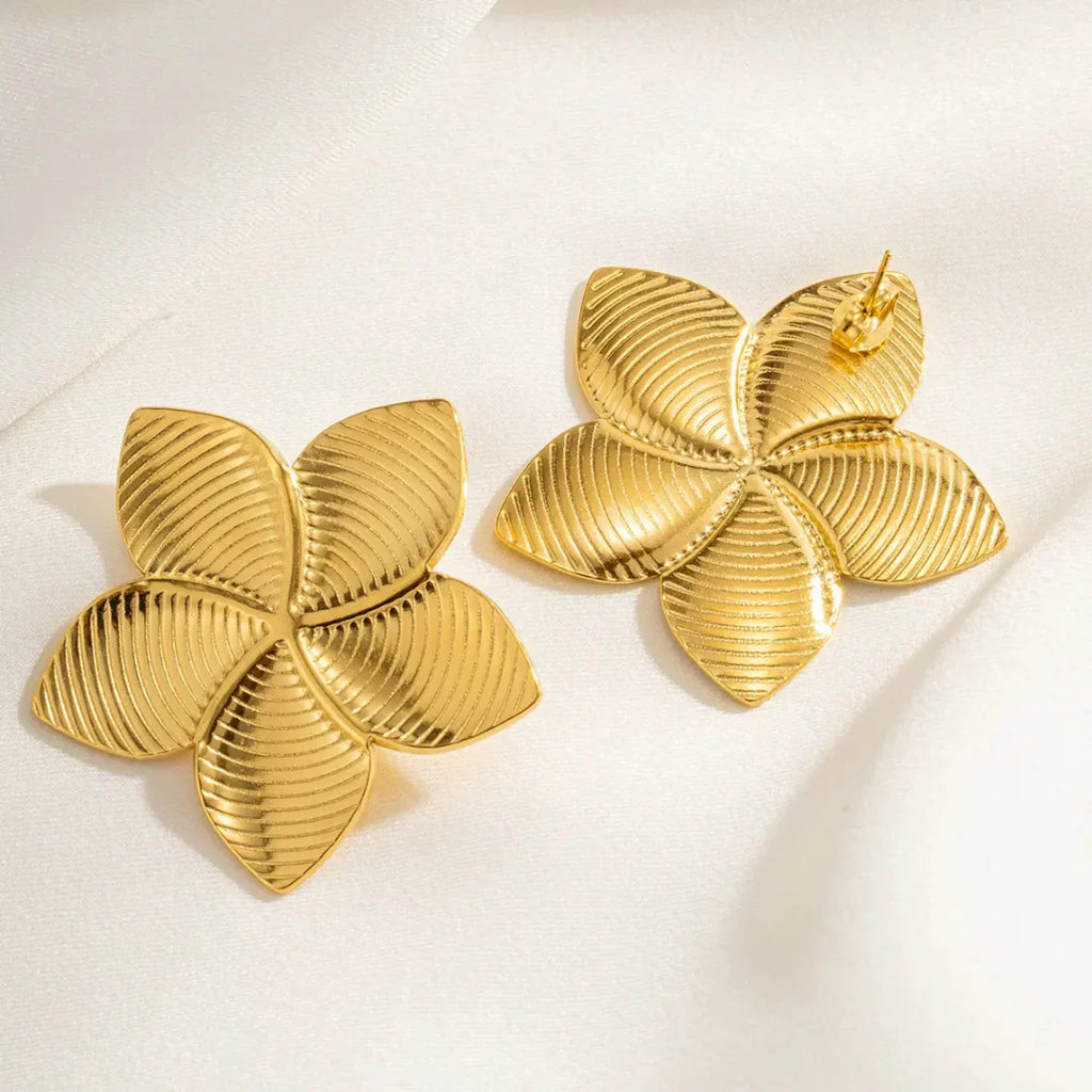 Golden Flower Stud Earrings for Women