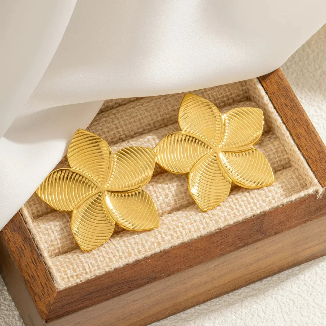 Golden Flower Stud Earrings for Women