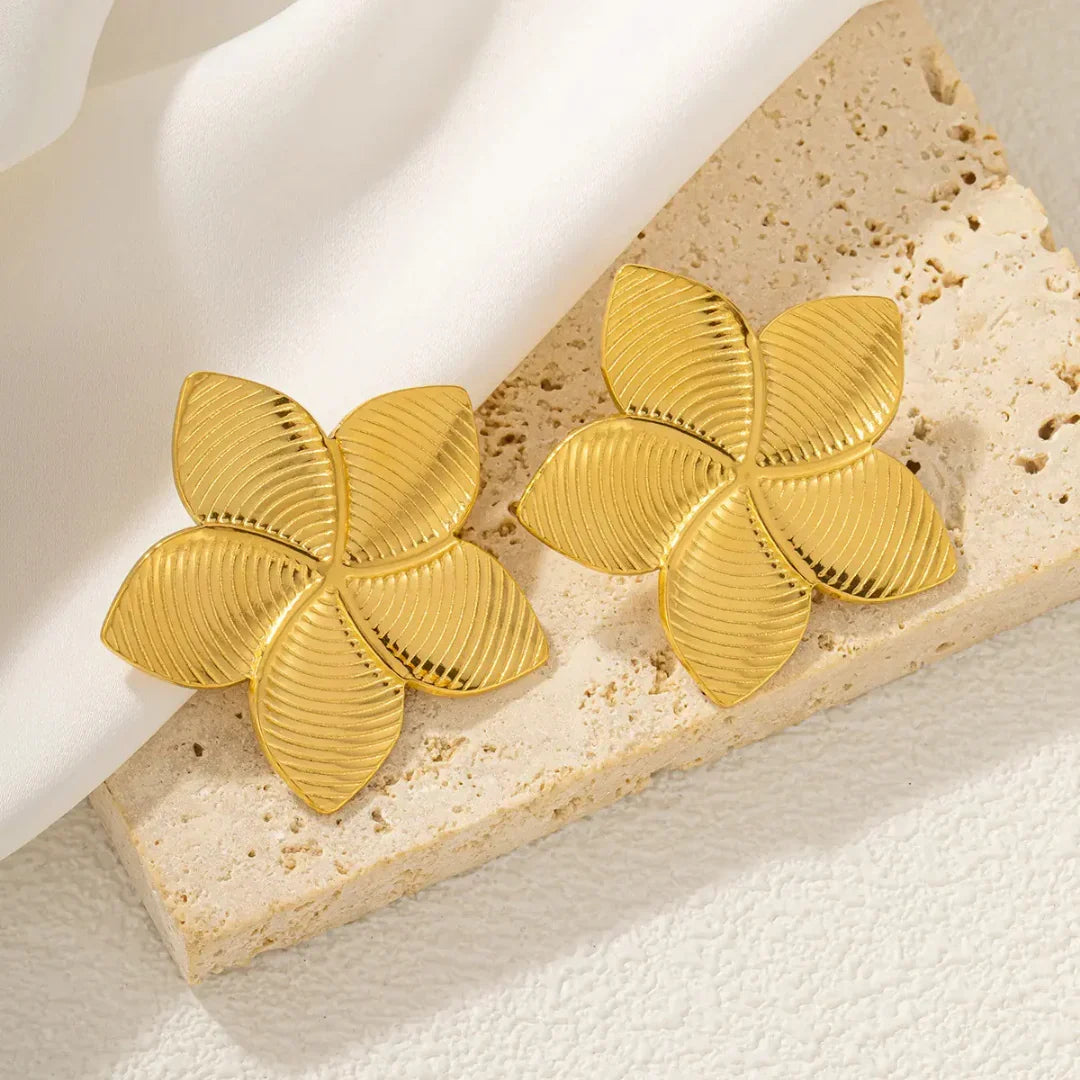 Golden Flower Stud Earrings for Women