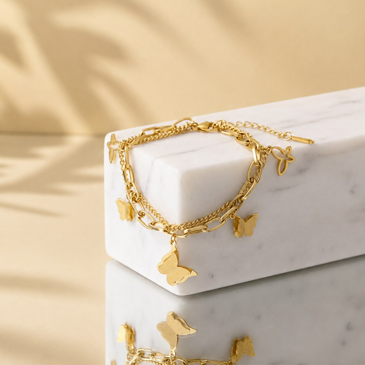 Double Chained Butterfly Charm Bracelet
