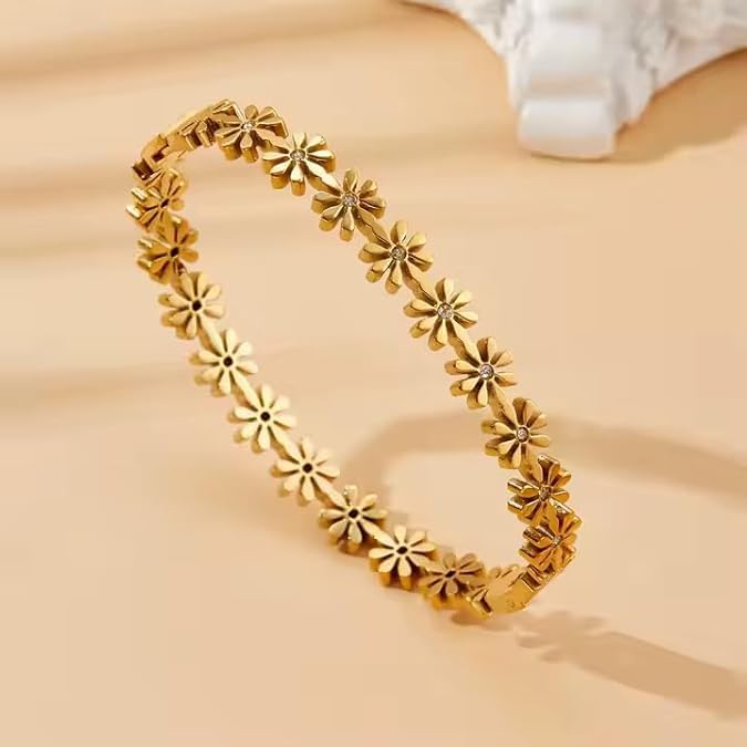 Daisy Flower Bangle Bracelet