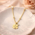 Lucky Leaf Stone Drop Pendant With Beads Chain