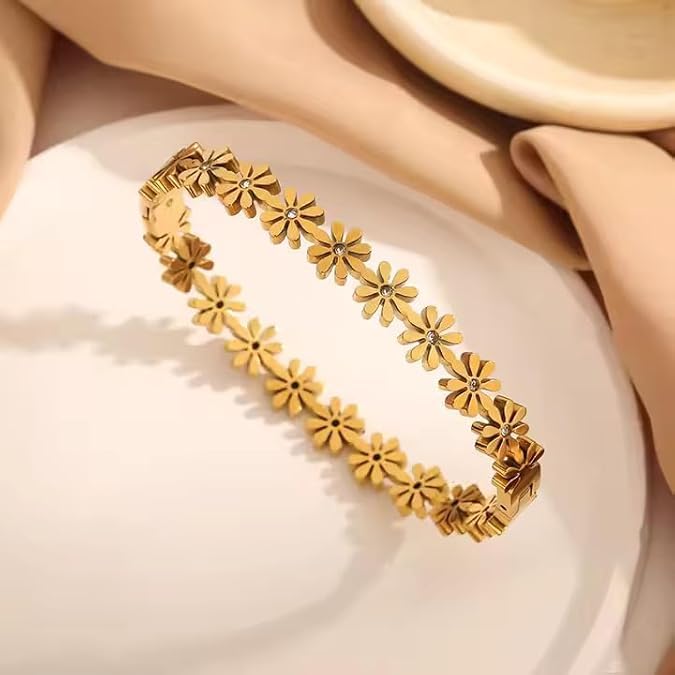 Daisy Flower Bangle Bracelet