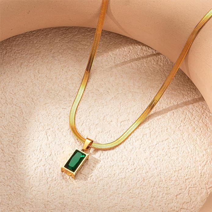 Green Stone Charm Necklace