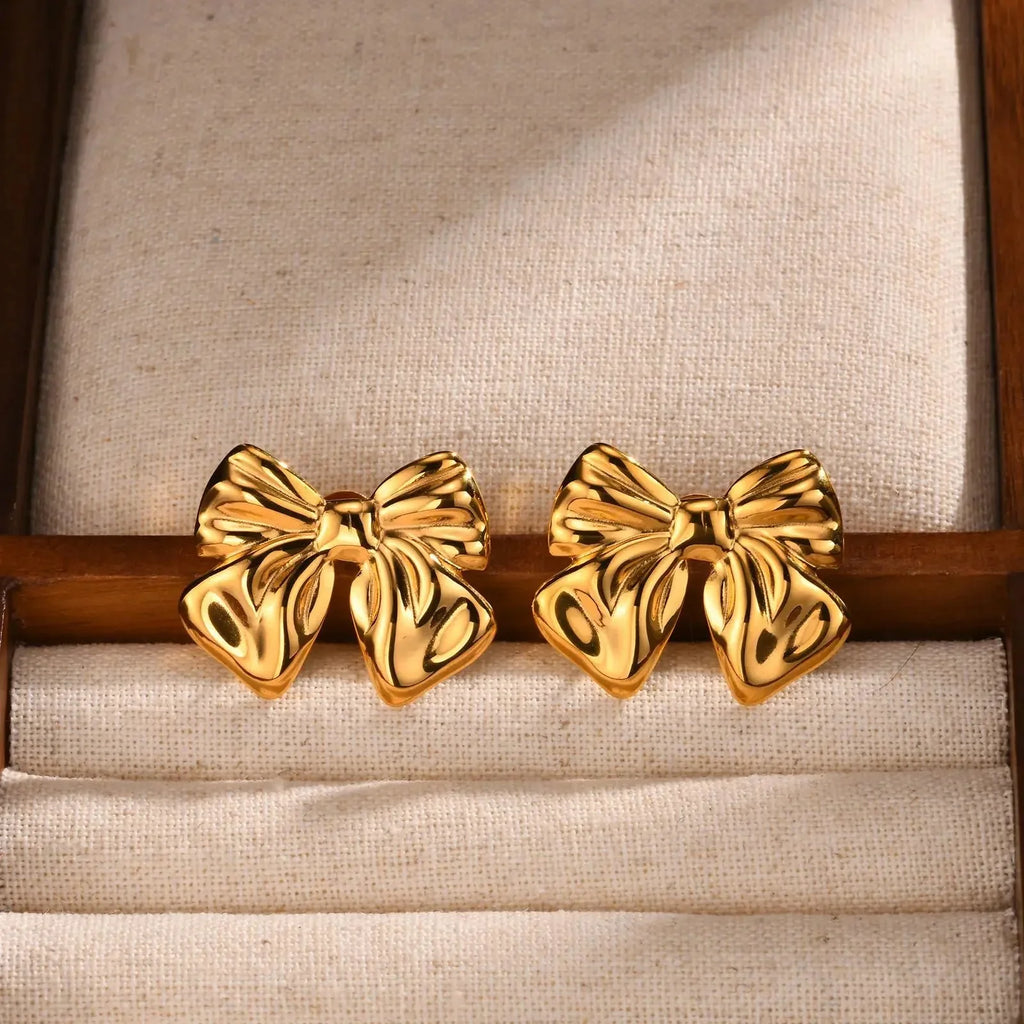 Golden Bow Anti-Tarnish Earrings