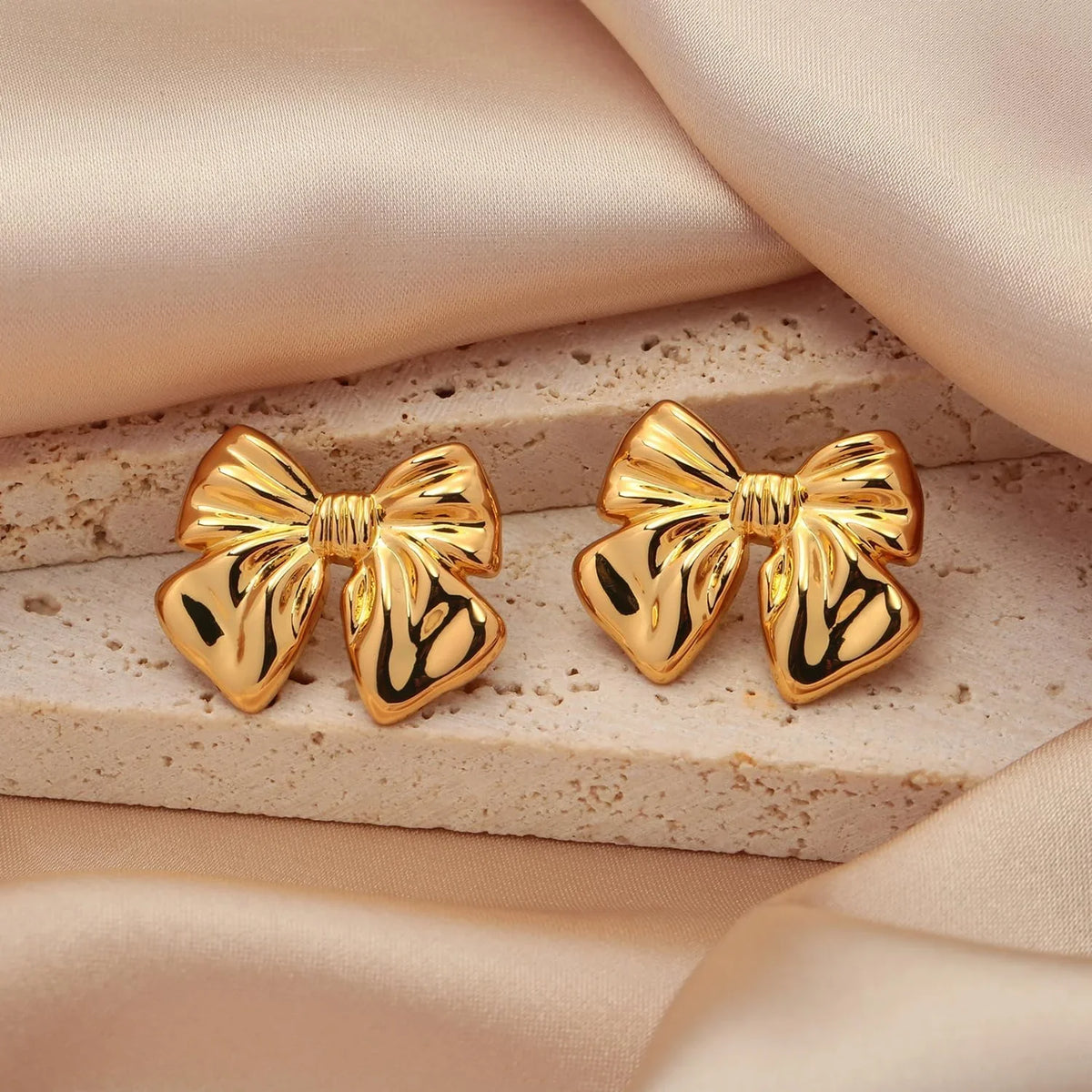 Golden Bow Anti-Tarnish Earrings