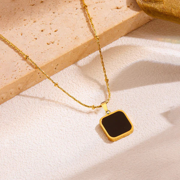 Black Square Pendant Necklace