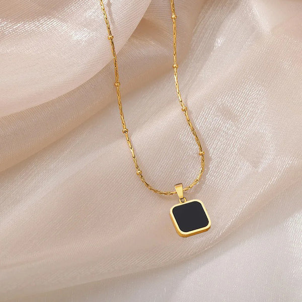 Black Square Pendant Necklace
