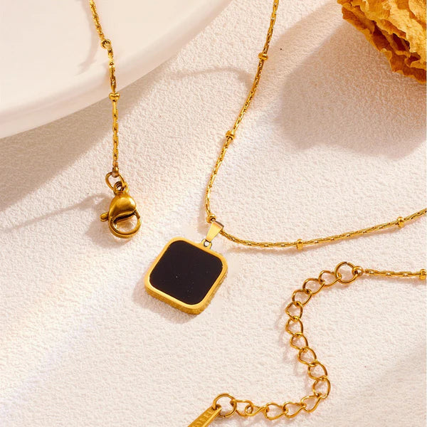 Black Square Pendant Necklace