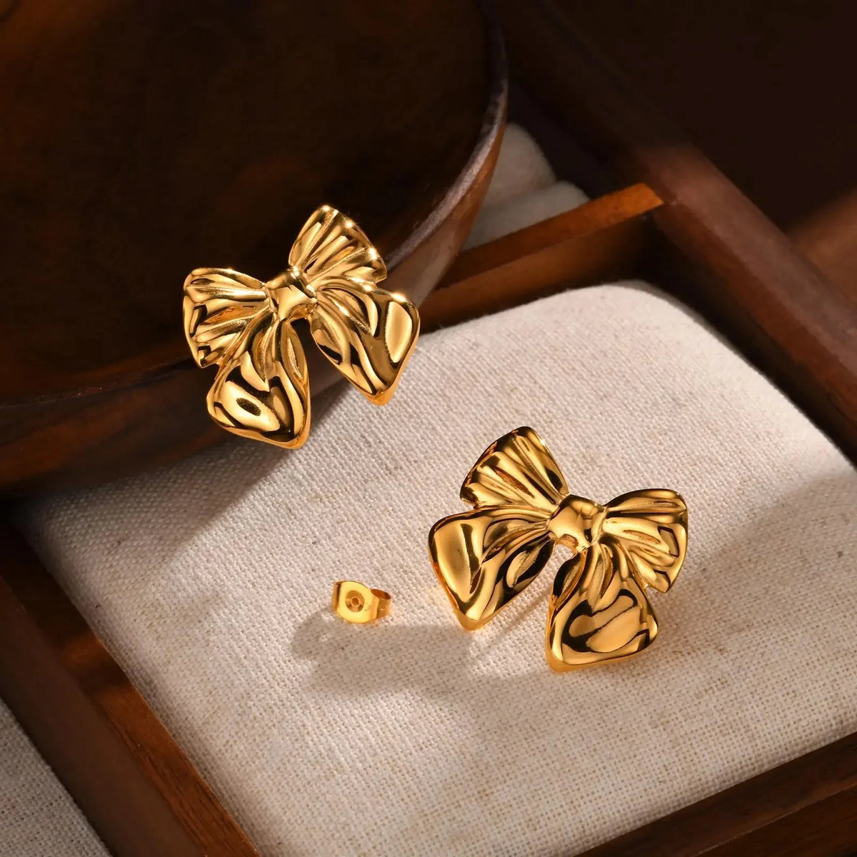 Golden Bow Anti-Tarnish Earrings
