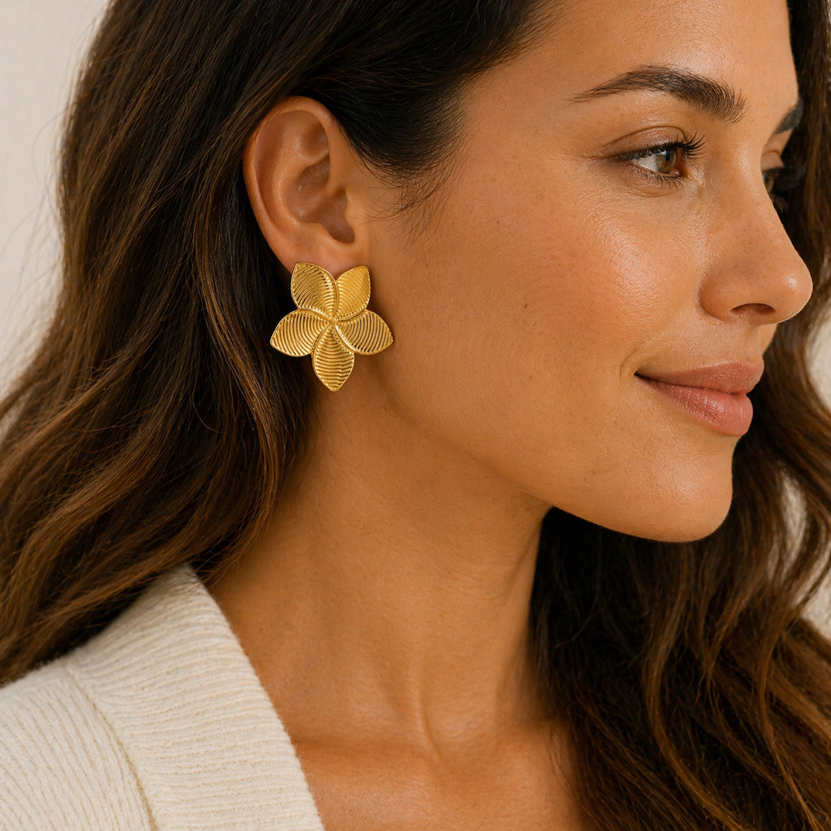 Golden Flower Stud Earrings for Women