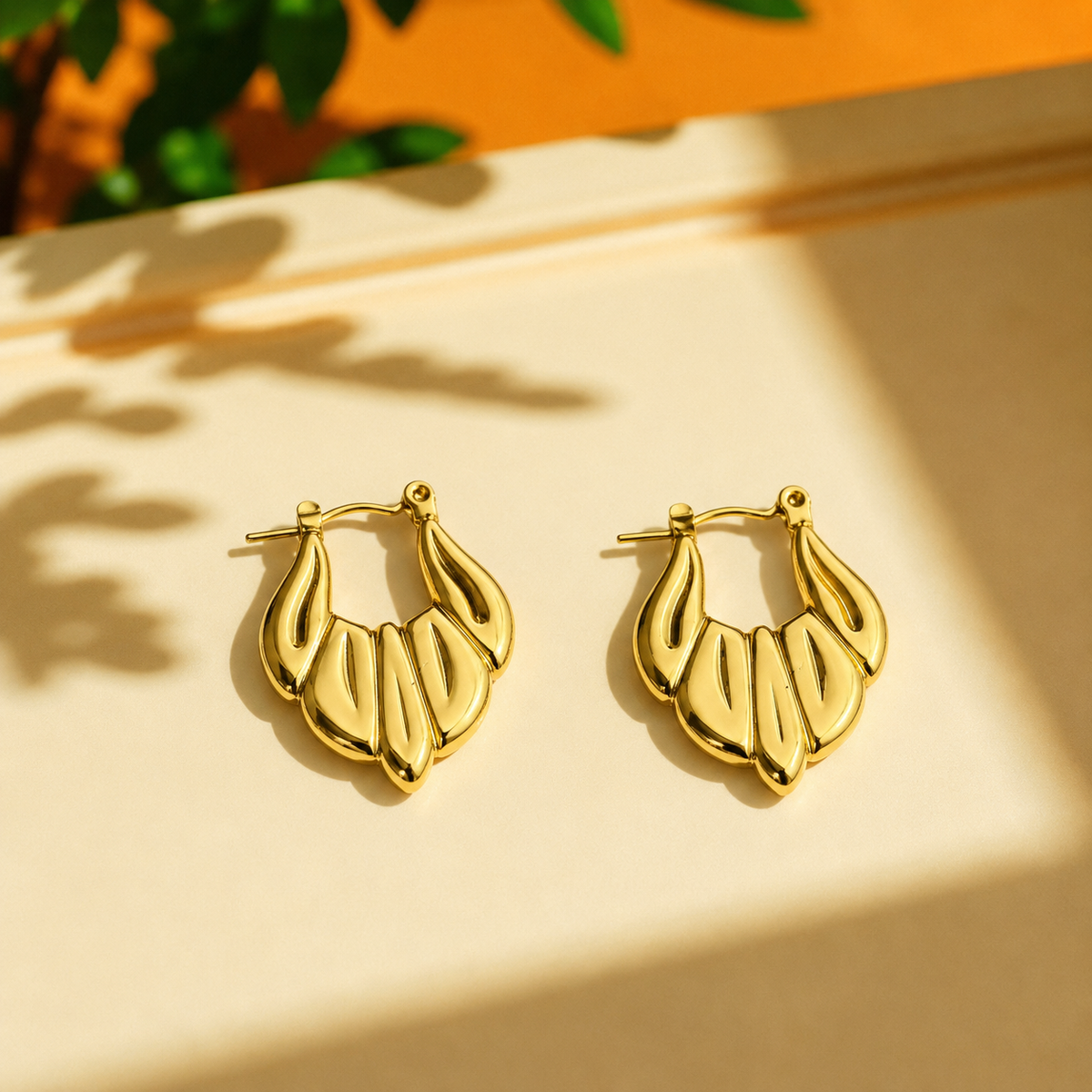 Golden Petal Sculpted Hoop Earrings