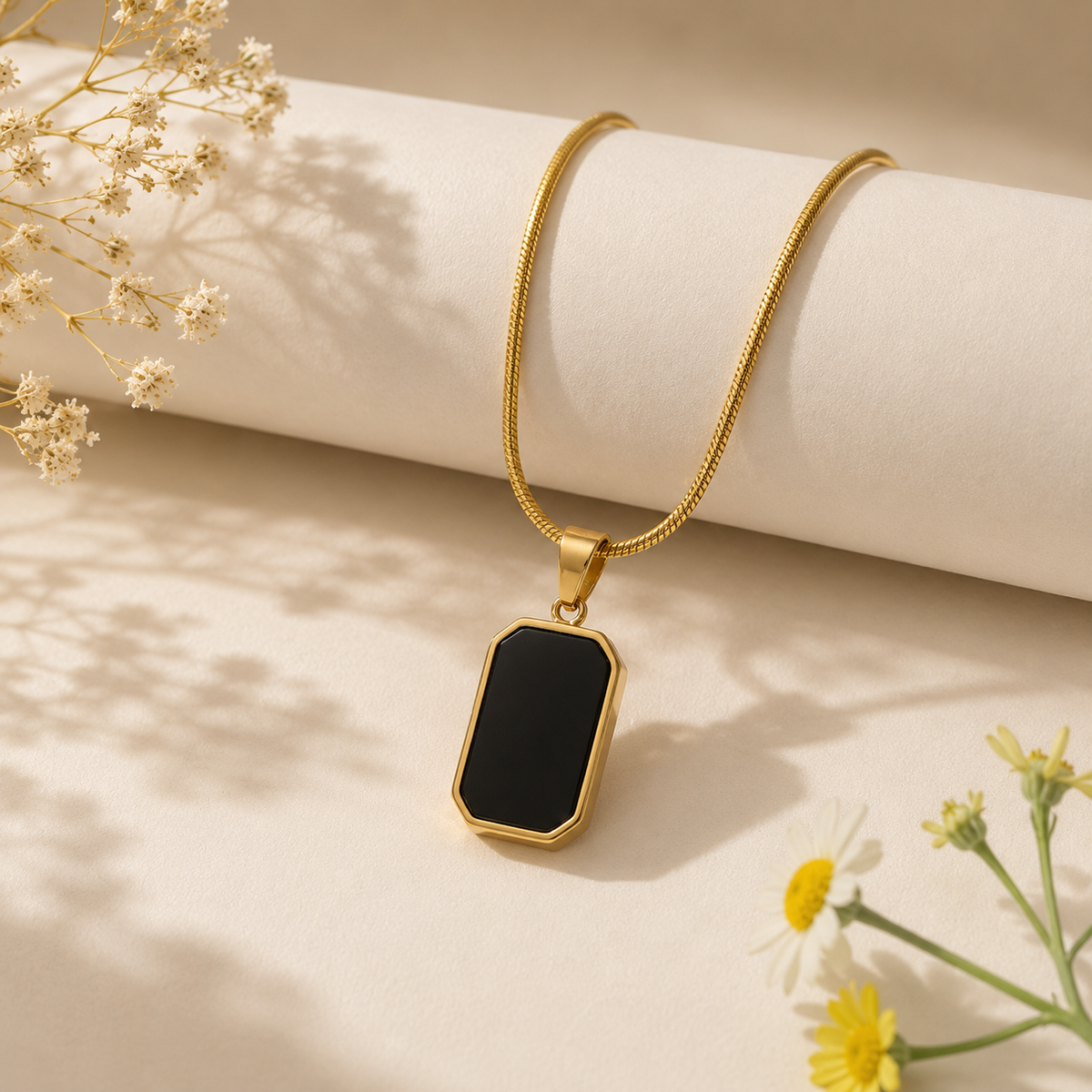 Black Stone Pendant Necklace