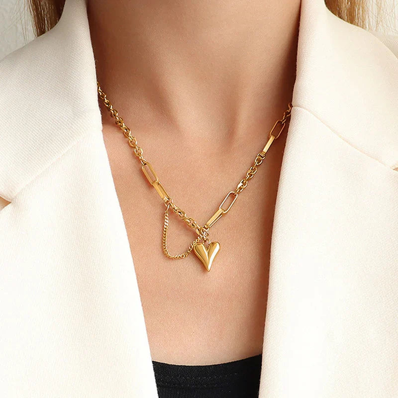 Golden Heart Link Chain Necklace