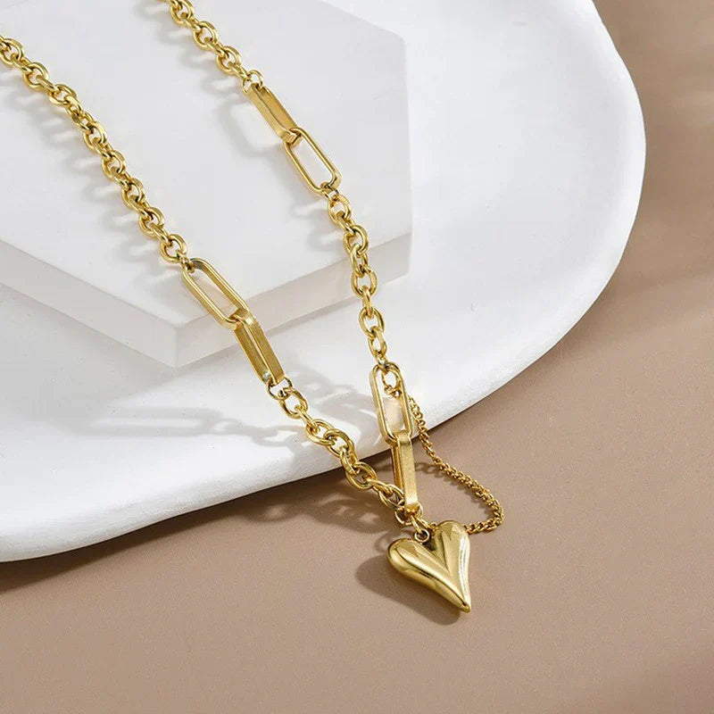 Golden Heart Link Chain Necklace
