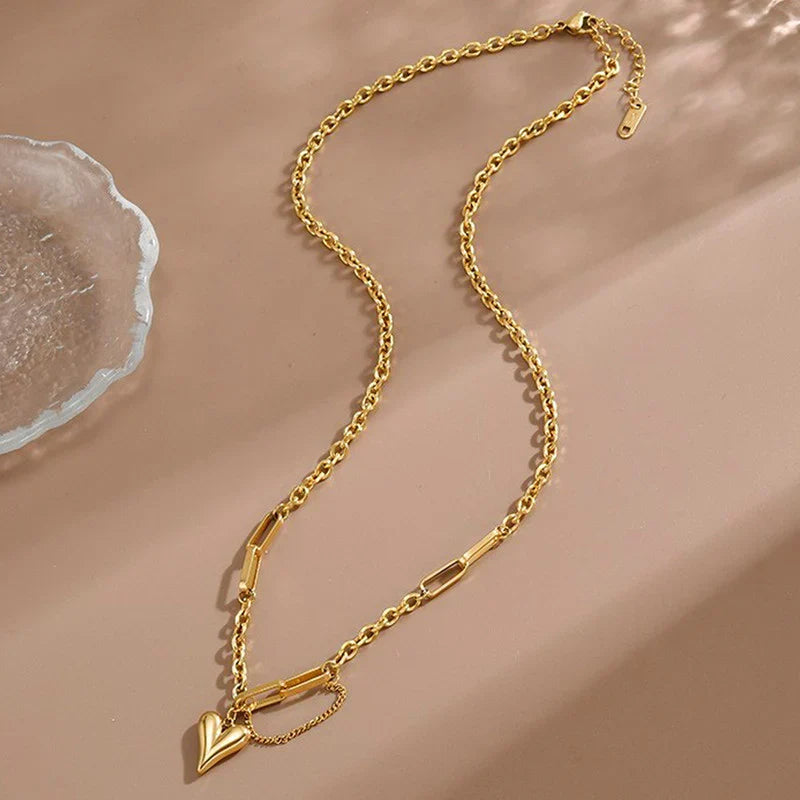 Golden Heart Link Chain Necklace