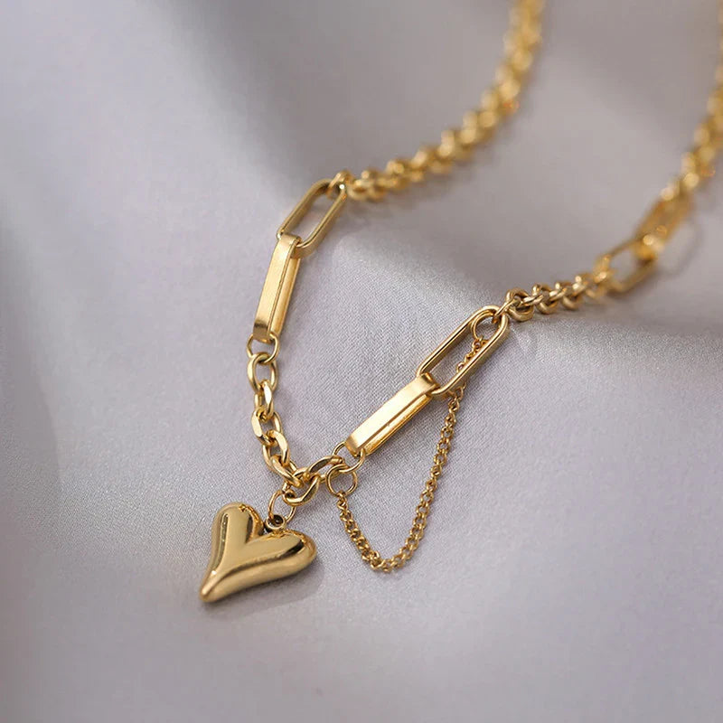 Golden Heart Link Chain Necklace