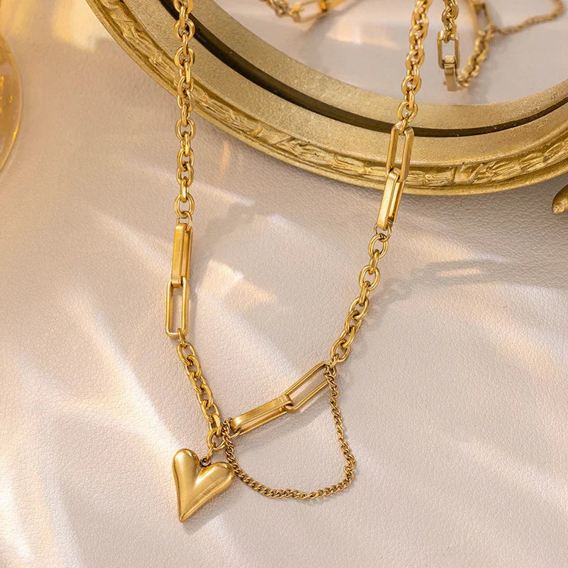 Golden Heart Link Chain Necklace