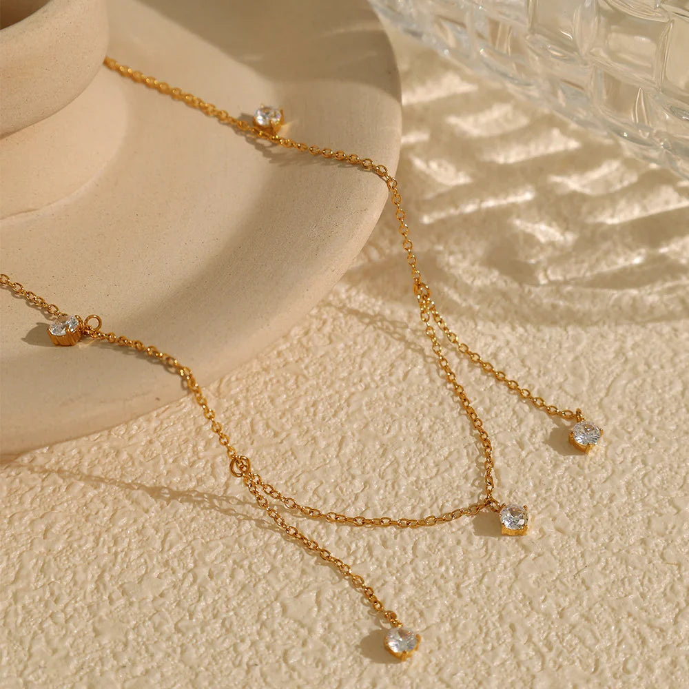 Crystal Drop Layered Necklace