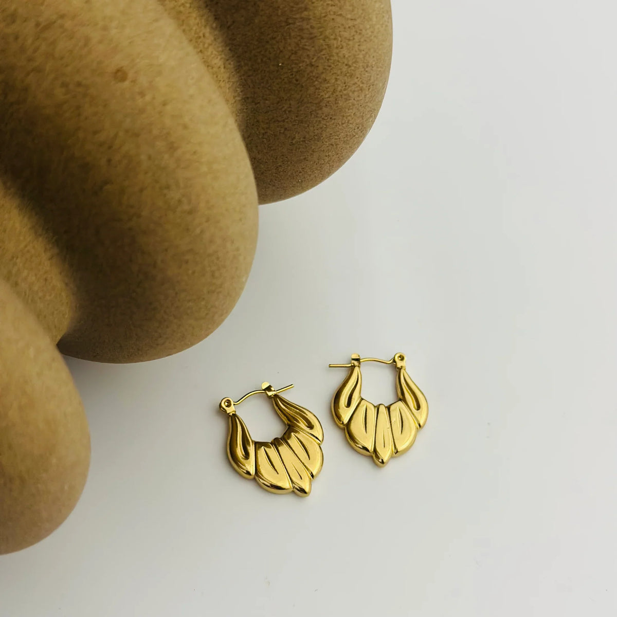 Golden Petal Sculpted Hoop Earrings