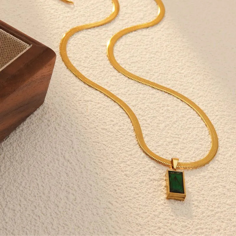 Green Stone Charm Necklace
