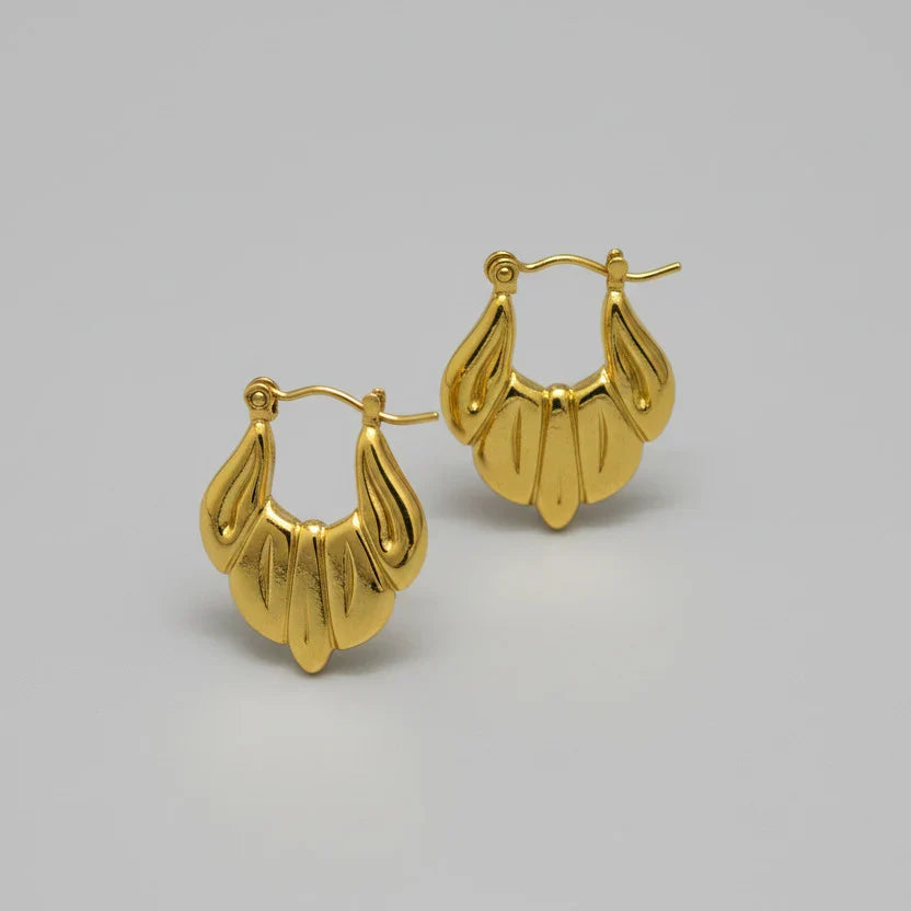Golden Petal Sculpted Hoop Earrings