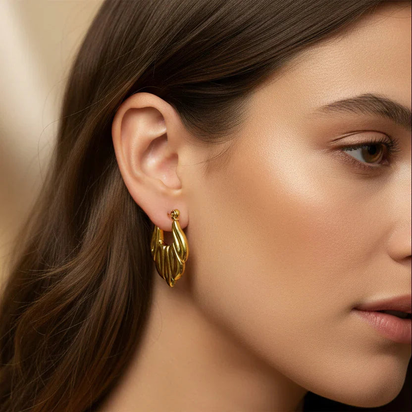 Golden Petal Sculpted Hoop Earrings