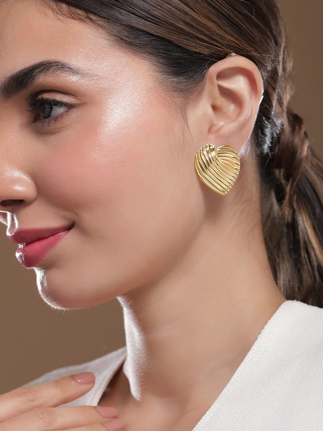 Golden Heart Stud Earrings for Women