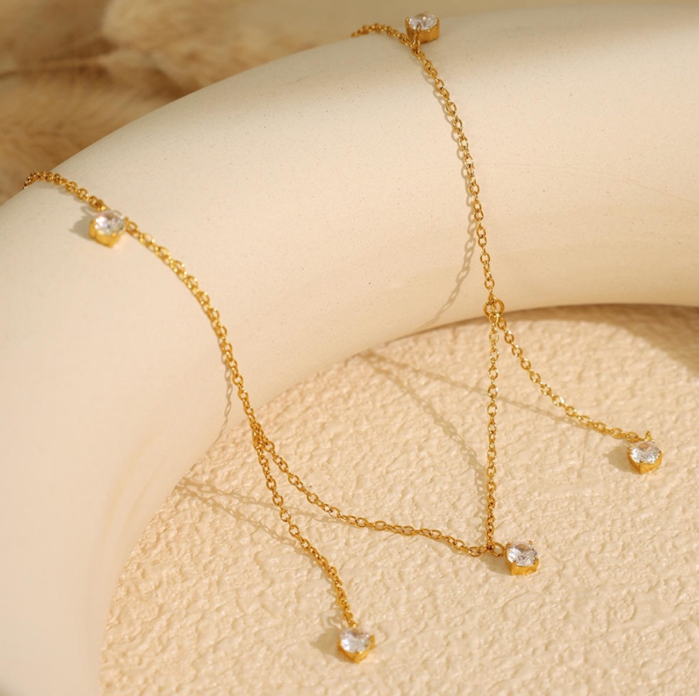 Crystal Drop Layered Necklace