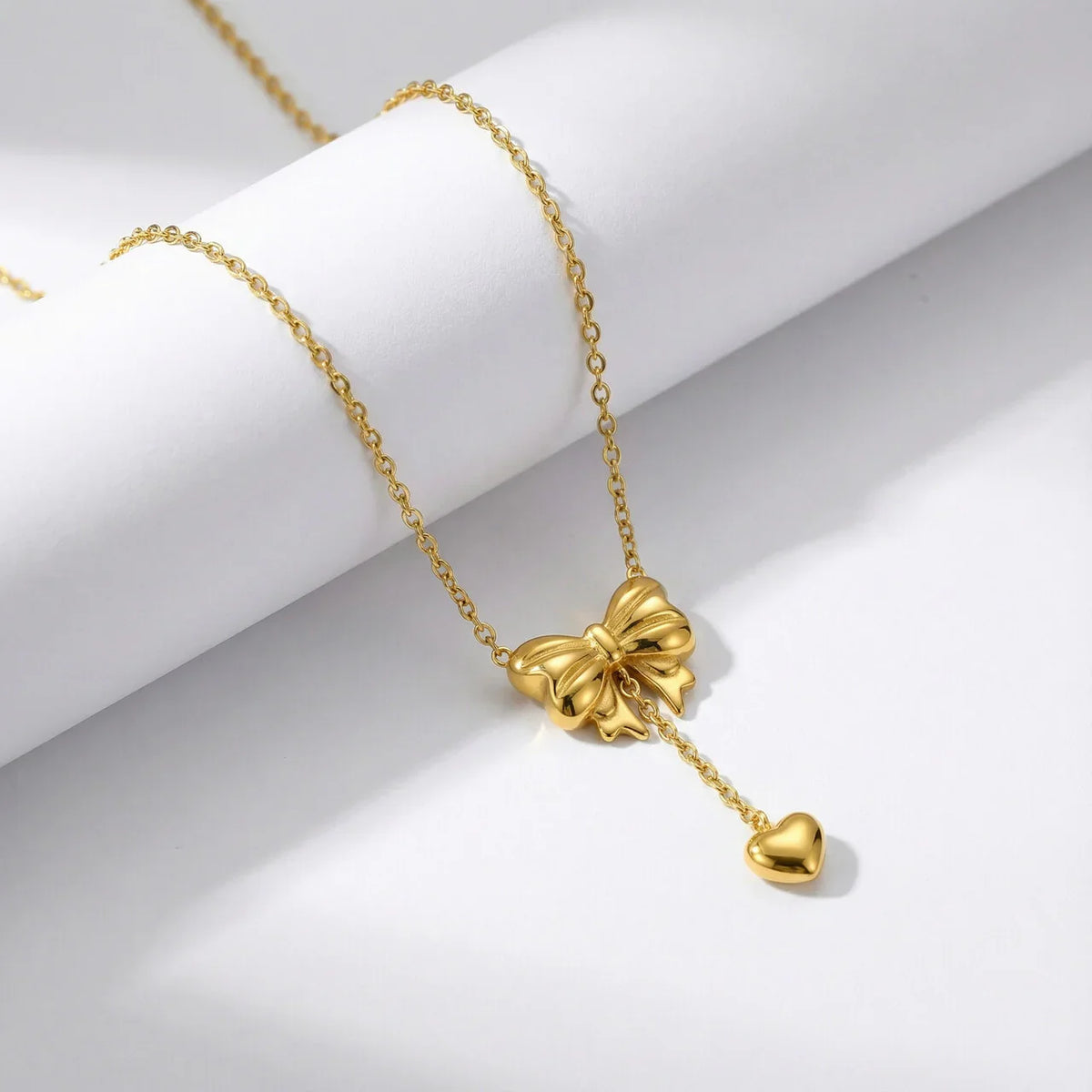 Golden Bow & Heart Drop Necklace