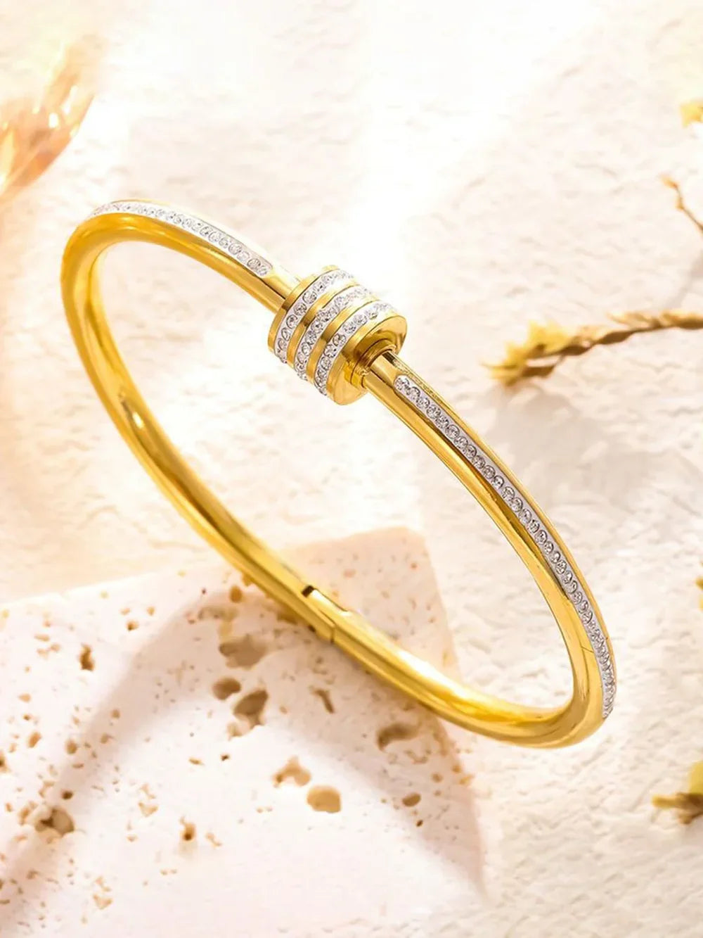 Pavé Knot Gold Plated Bangle Bracelet
