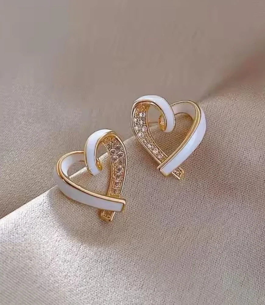 Korean White Heart Earrings