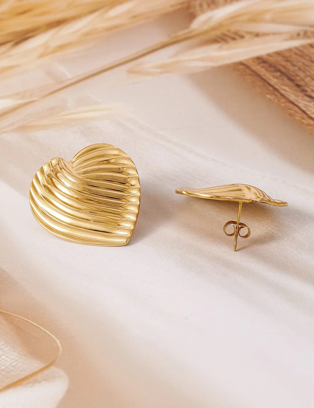 Golden Heart Stud Earrings for Women