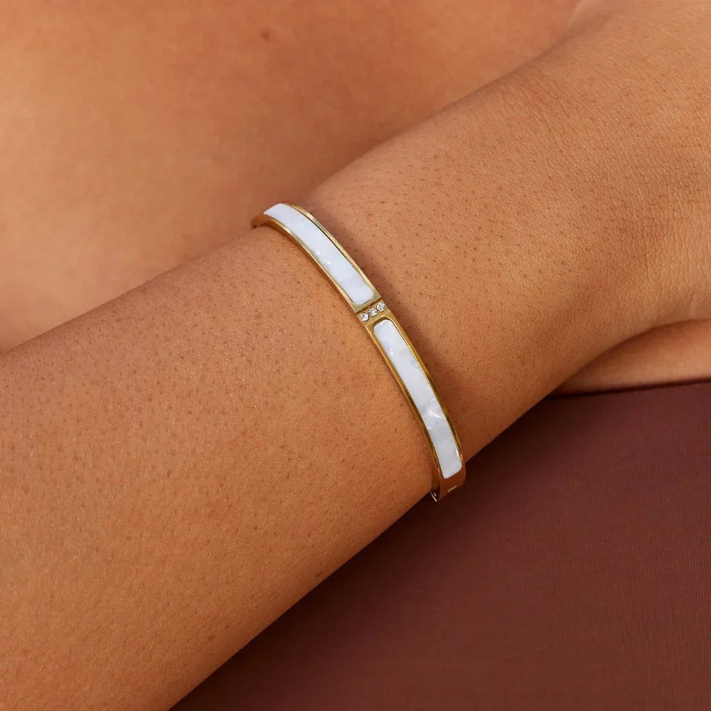 White Fritillary Shell Bangle Bracelet